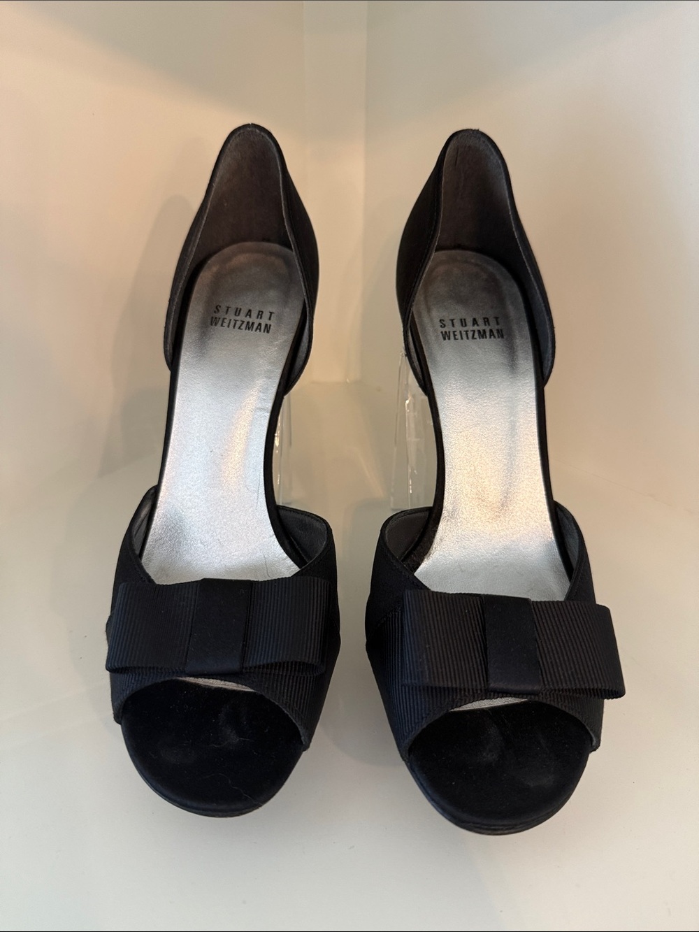 Stuart Weitzman Black Open-Toe Bow Heels